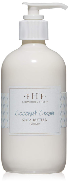 FarmHouse Fresh body lotion in coconut cream pump bottle for smooth, non-greasy hydration.
