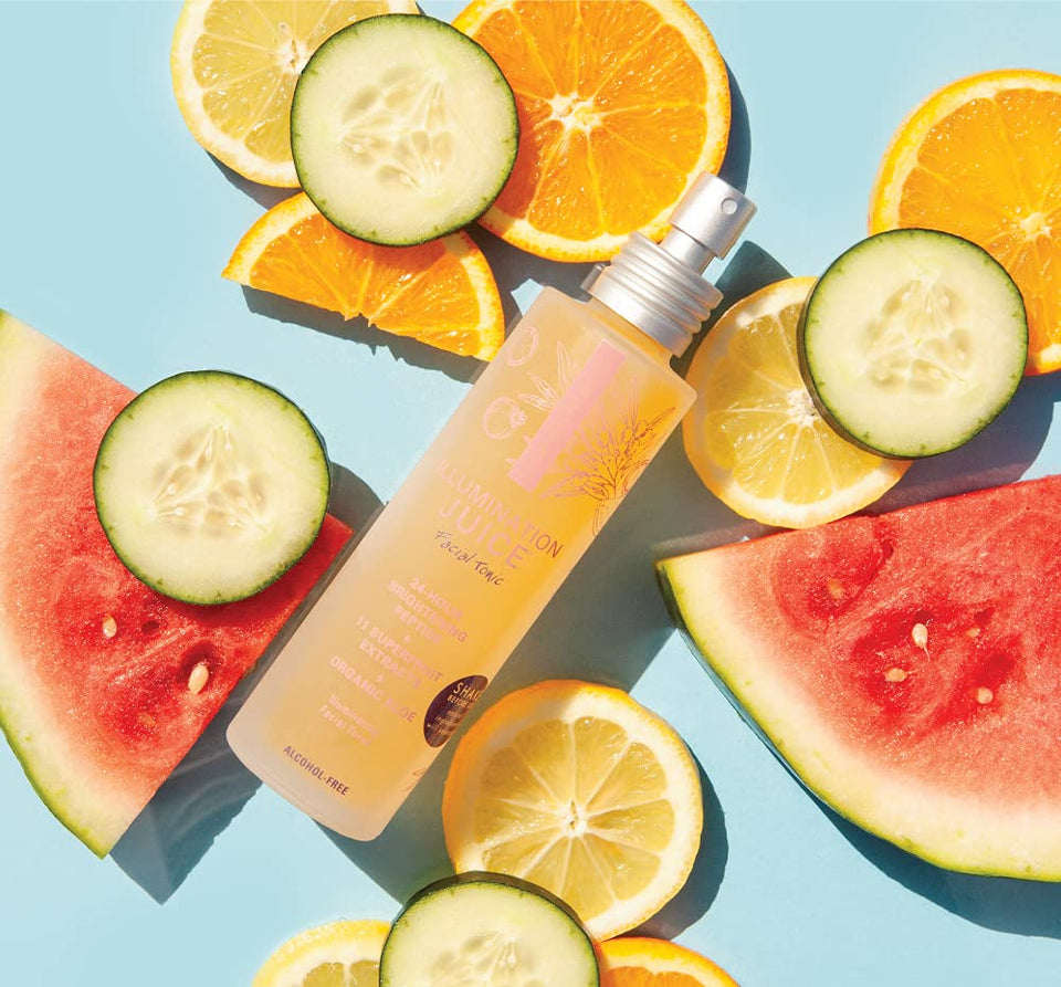 FarmHouse Fresh Illumination Juice Facial Tonic bottle close-up showing brightening formula