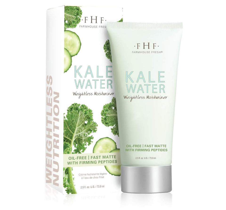 FarmHouse Fresh Kale Water Weightless Moisturizer bottle delivers shine-free hydration for oily skin.