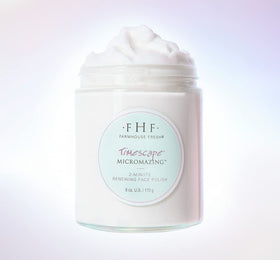 FarmHouse Fresh Timescape micromazing scrub jar with creamy texture for quick exfoliation.