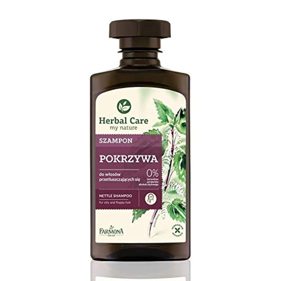 Farmona Herbal Care Nettle Shampoo bottle front for refreshing scalp cleansing.