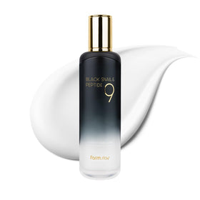 FARMSTAY Black Snail 9 Emulsion bottle close-up demonstrates rich hydration.