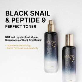 FarmStay snail mucin toner close-up emphasizes smooth texture and quick absorption.