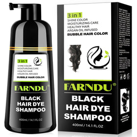 Farndu Black Hair Dye Shampoo bottle ready for 3-in-1 color transformation.