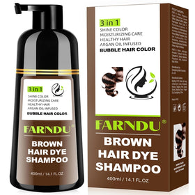 Farndu Brown Hair Dye Shampoo bottle for easy at-home color application.