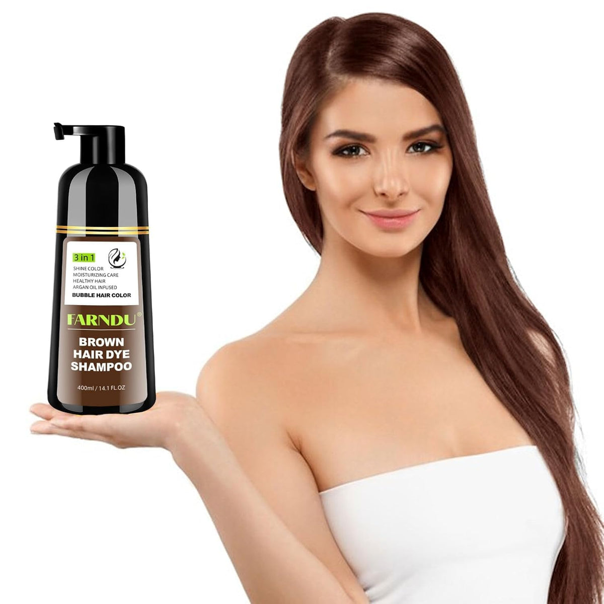 Farndu Brown Hair Dye Shampoo for both men and women, convenient at-home color.