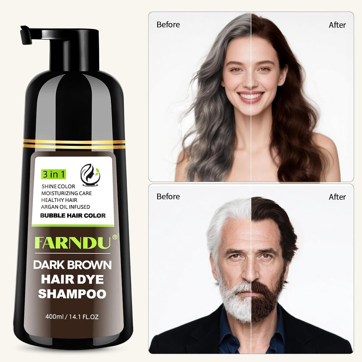 Farndu hair color shampoo foam on hair shows even distribution