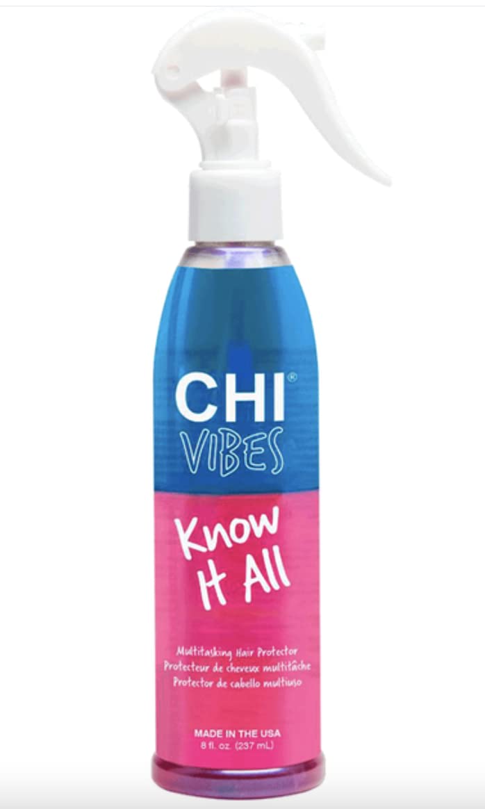 Farouk Vibes Multi Hair Perfector Spray 8 oz bottle, mist ready for heat protection and frizz control.