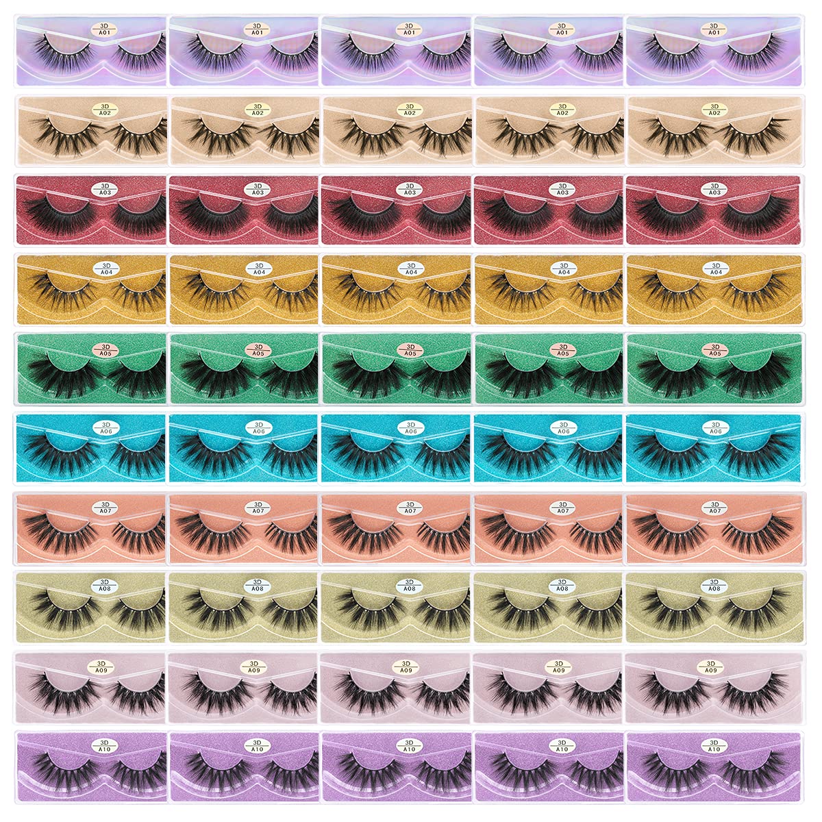 Farred bulk faux mink lashes in 50 boxes offering ten styles for versatile daily looks.