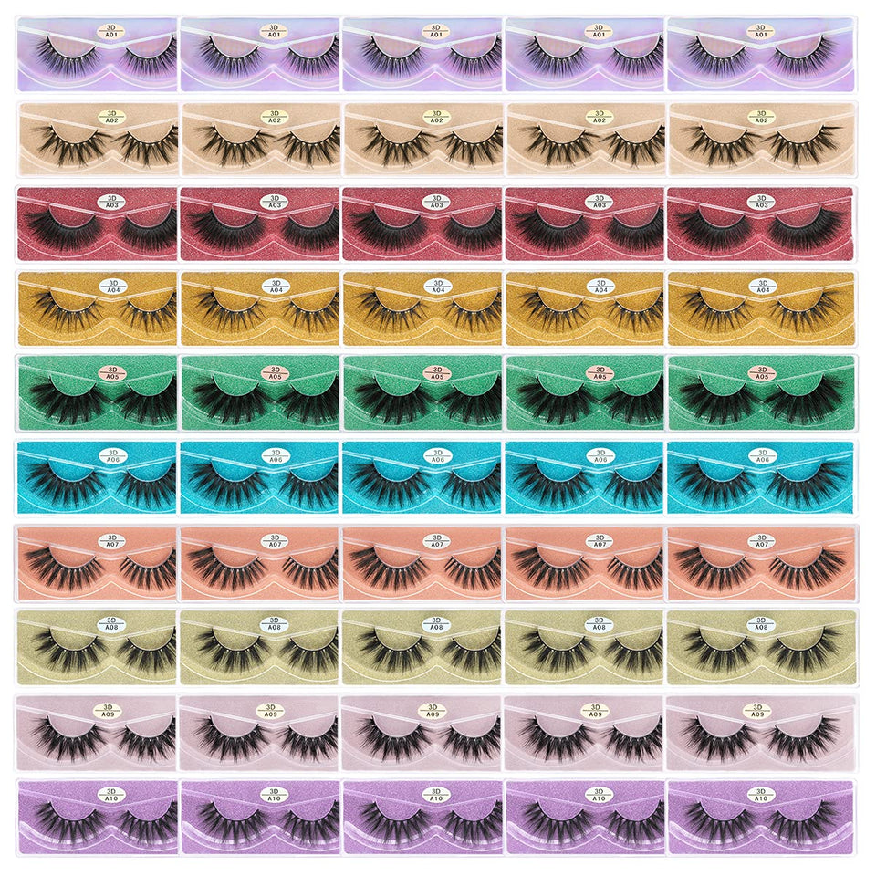 Farred bulk faux mink lashes in 50 boxes offering ten styles for versatile daily looks.