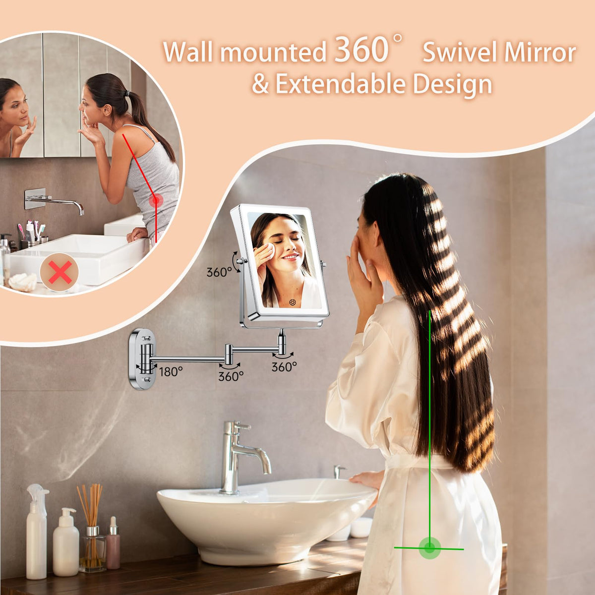 FASCINATE 360-degree rotation wall mount for flexible viewing.