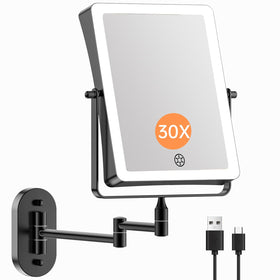 FASCINATE wall mirror showing 5000mAh battery for cordless use and long uptime.