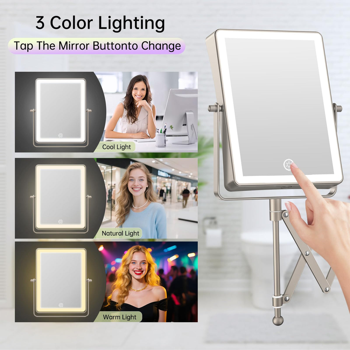 FASCINATE 5000mAh mirror with 360° rotation and extended arm for flexible use