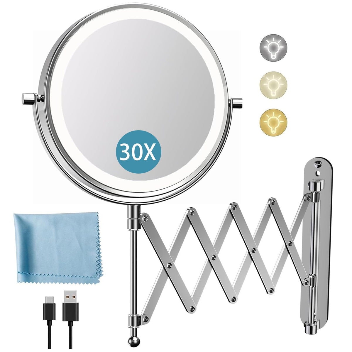 FASCINATE 8-inch wall-mounted mirror with 5000mAh battery for cordless convenience.