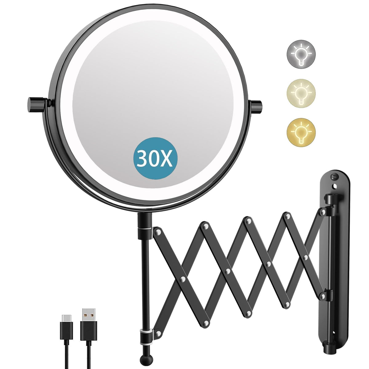 FASCINATE 5000mAh rechargeable wall-mounted makeup mirror front view with cord-free operation