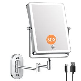 FASCINATE 8.7-inch rectangular wall mirror with 1X/30X view for full makeup.