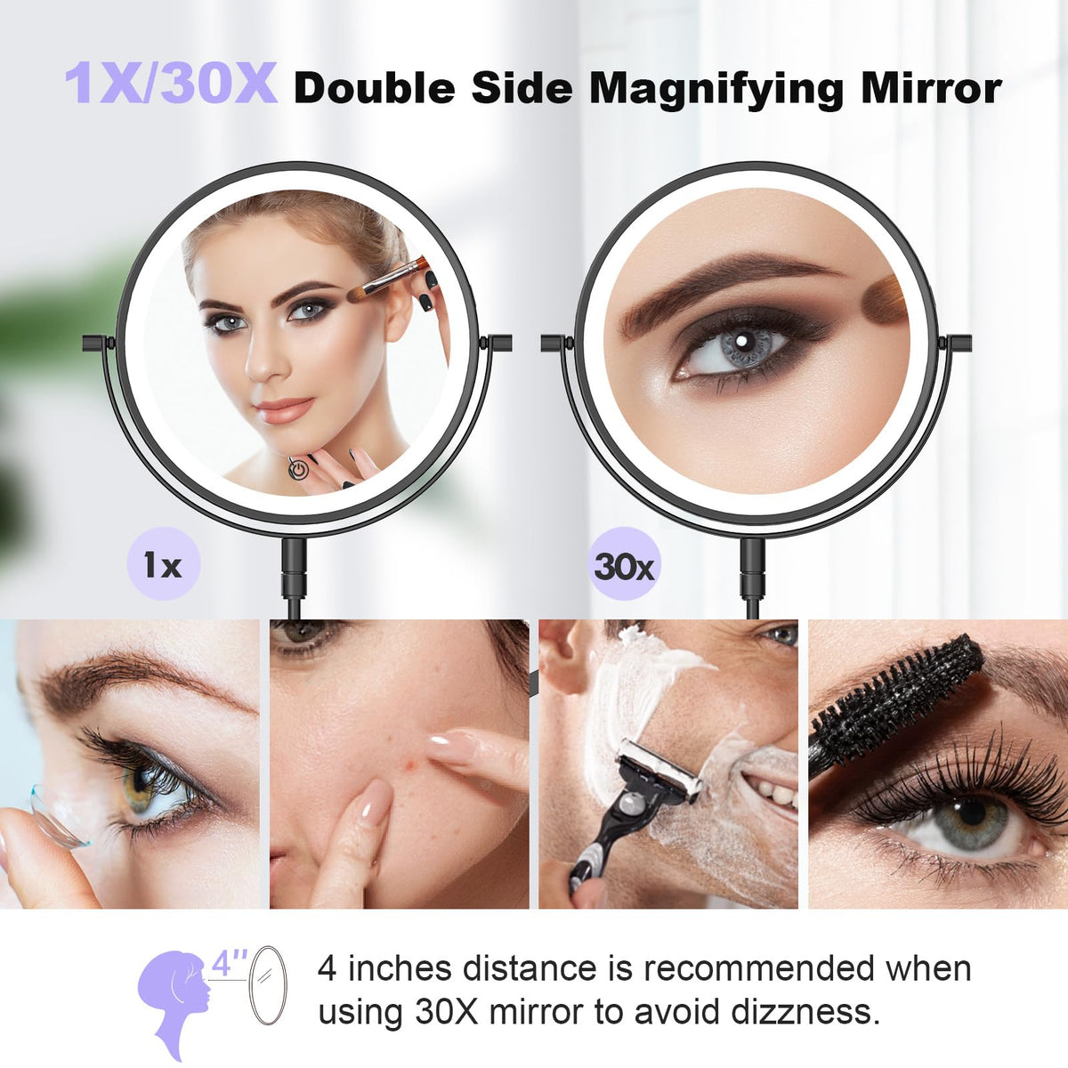 FASCINATE 8 inch double-sided mirror 1x 30x close-up for precise grooming