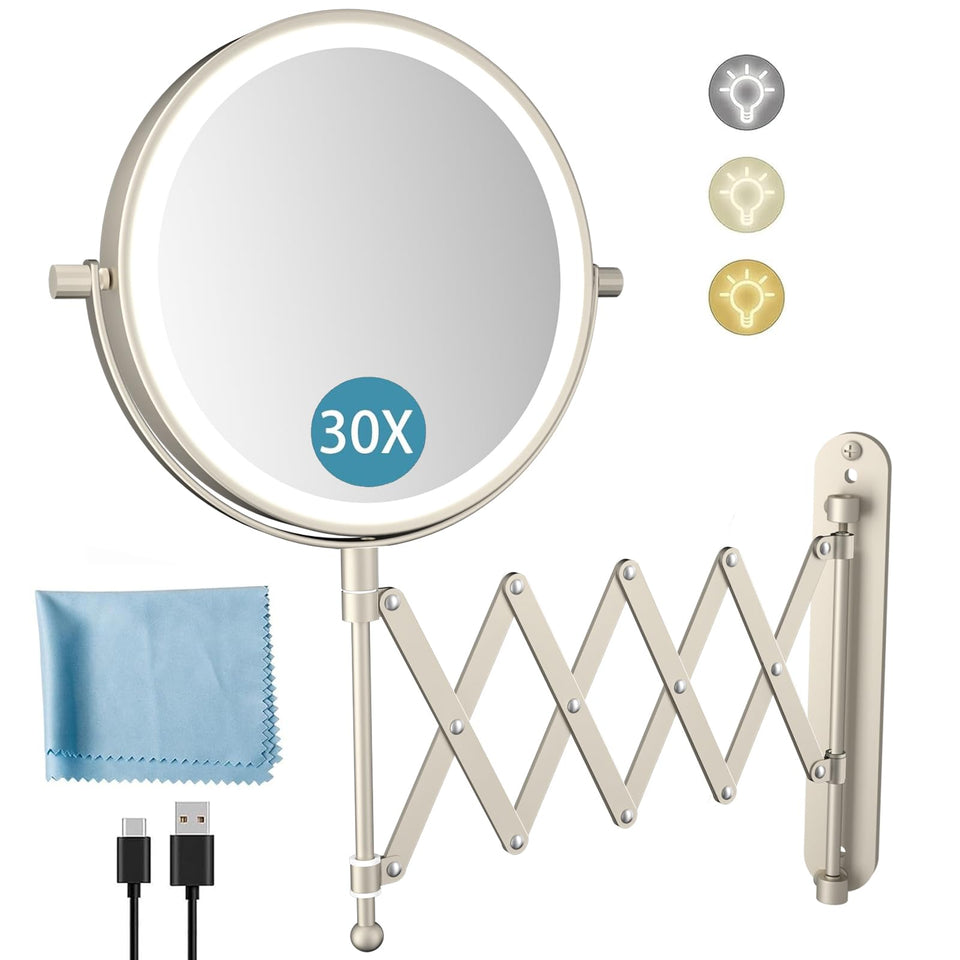 FASCINATE 8-inch double-sided mirror with 1X/30X magnification for precise grooming.