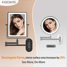FASCINATE double-sided mirror with 1X and 30X magnification for details.