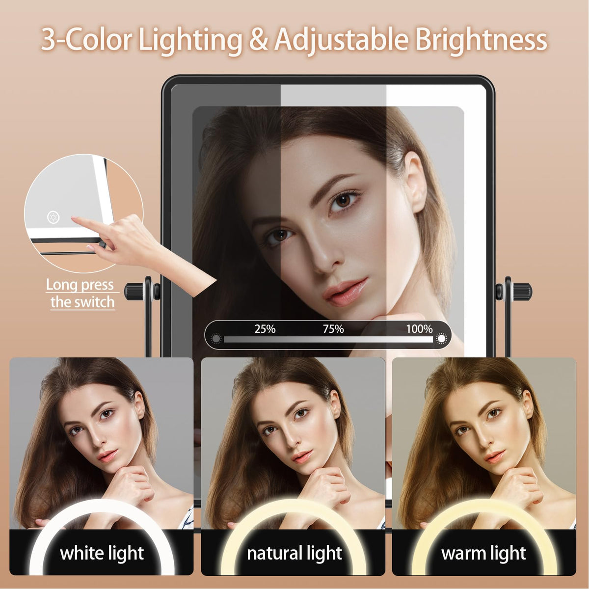 FASCINATE foldable arm saves space when not in use in a vanity setup.