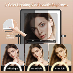 FASCINATE foldable arm saves space when not in use in a vanity setup.
