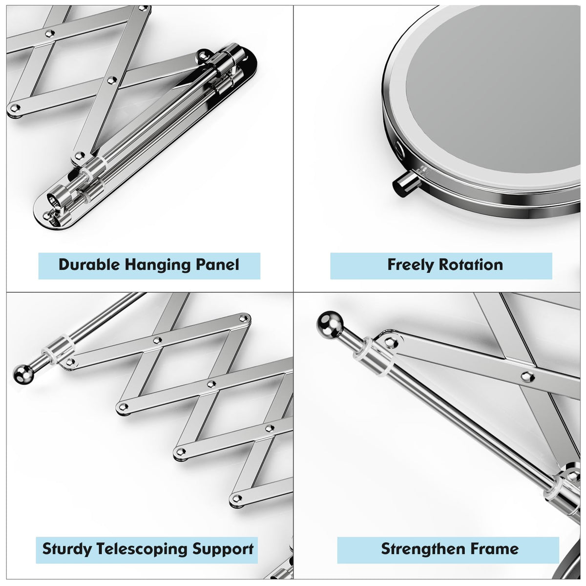 FASCINATE three-color lighting with dimmable brightness for flattering illumination.