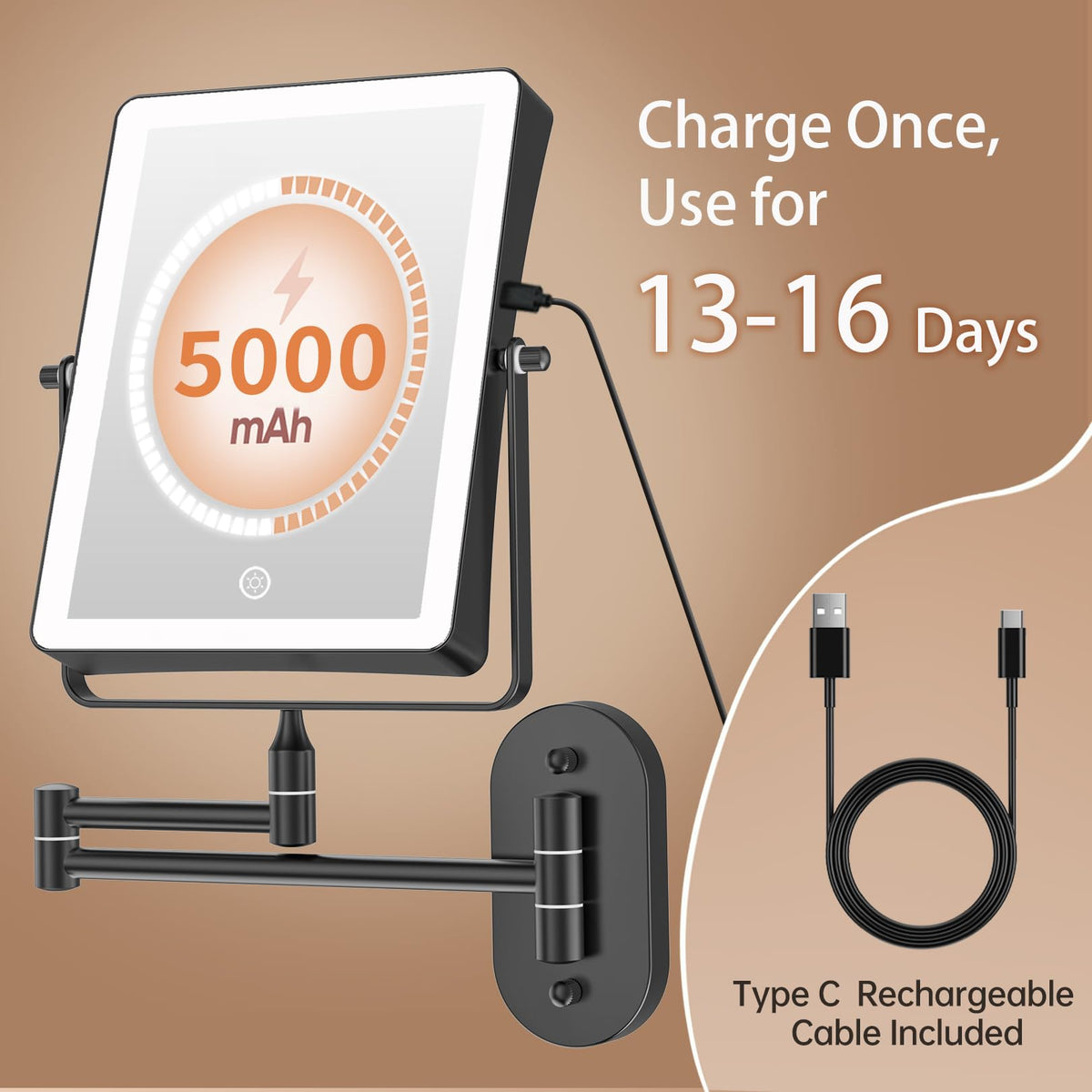 FASCINATE rectangular 8.7-inch viewing area for full-face makeup application.