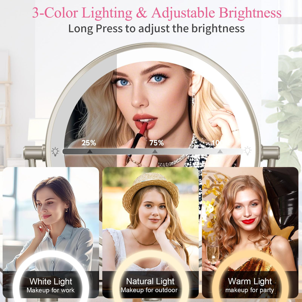 FASCINATE mirror with three color modes for versatile lighting