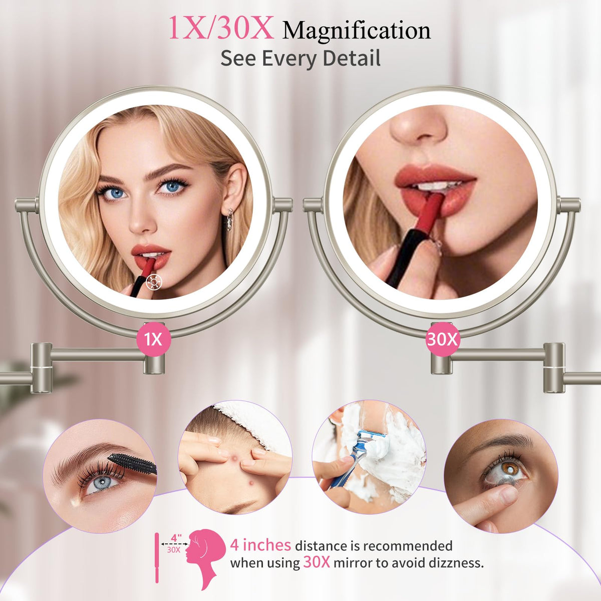 FASCINATE mirror with extendable arm for flexible grooming angles
