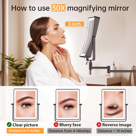 FASCINATE wall-mount mirror in 360-degree rotation for flexible angles.
