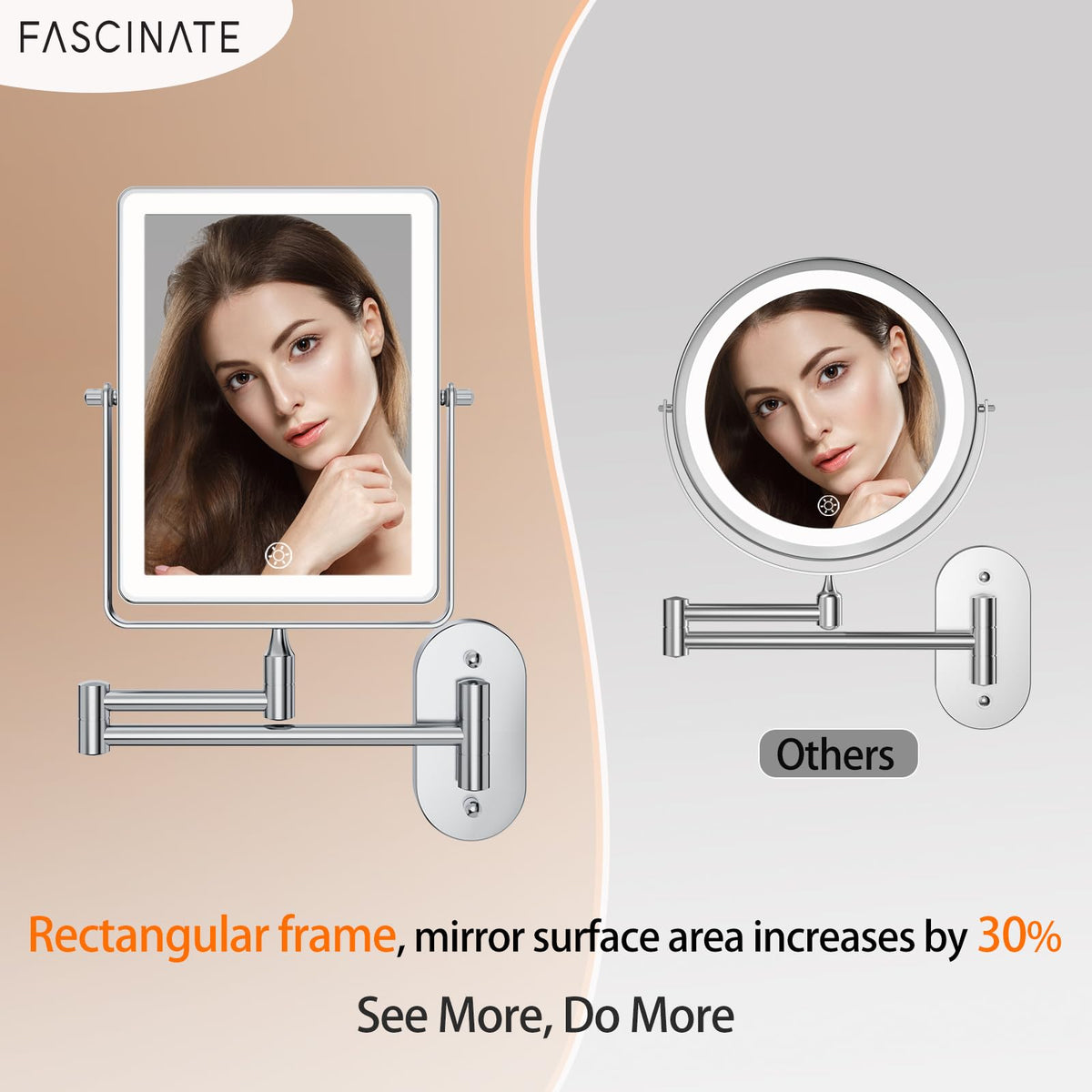 FASCINATE wall-mounted mirror with light provides clear daytime illumination.