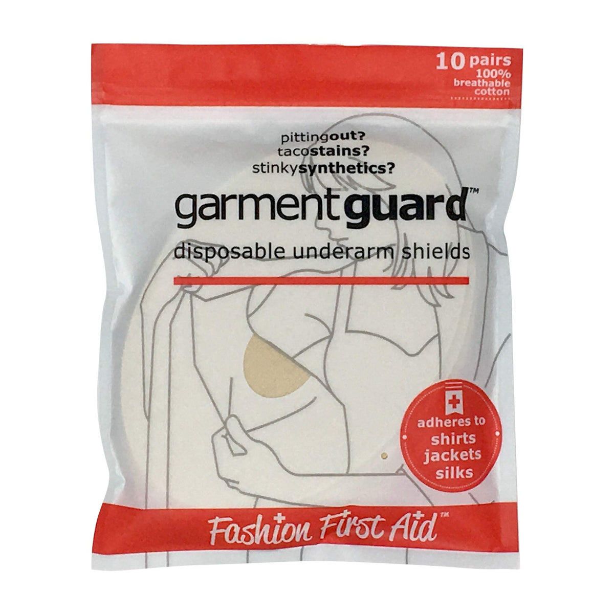 Invisible underarm protection with Fashion First Aid Garment Guard on light fabrics.