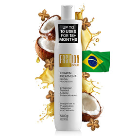 Fashion Gold Keratin bottle closeup highlighting premium formula for frizz control