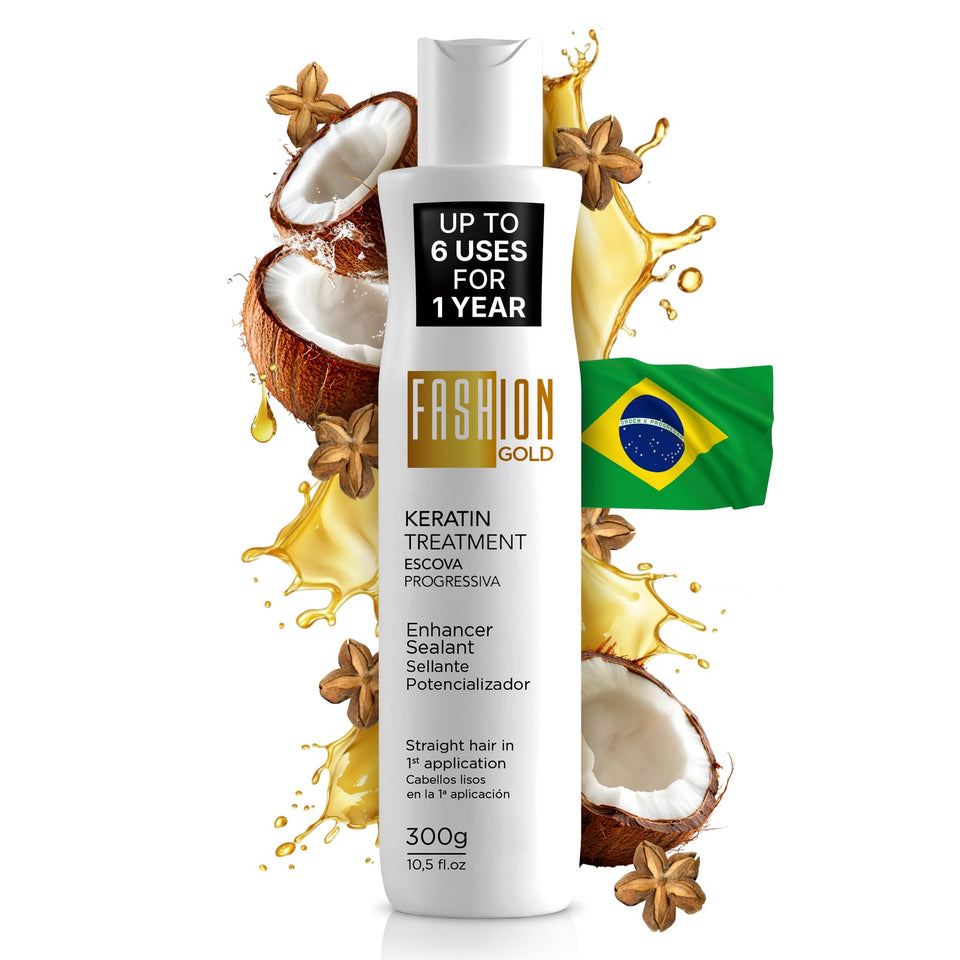 Fashion Gold keratin bottle pour promotes smooth, frizz-free results.