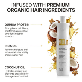 Fashion Gold Keratin ingredients image featuring INCA OIL, Coconut Oil, Quinoa