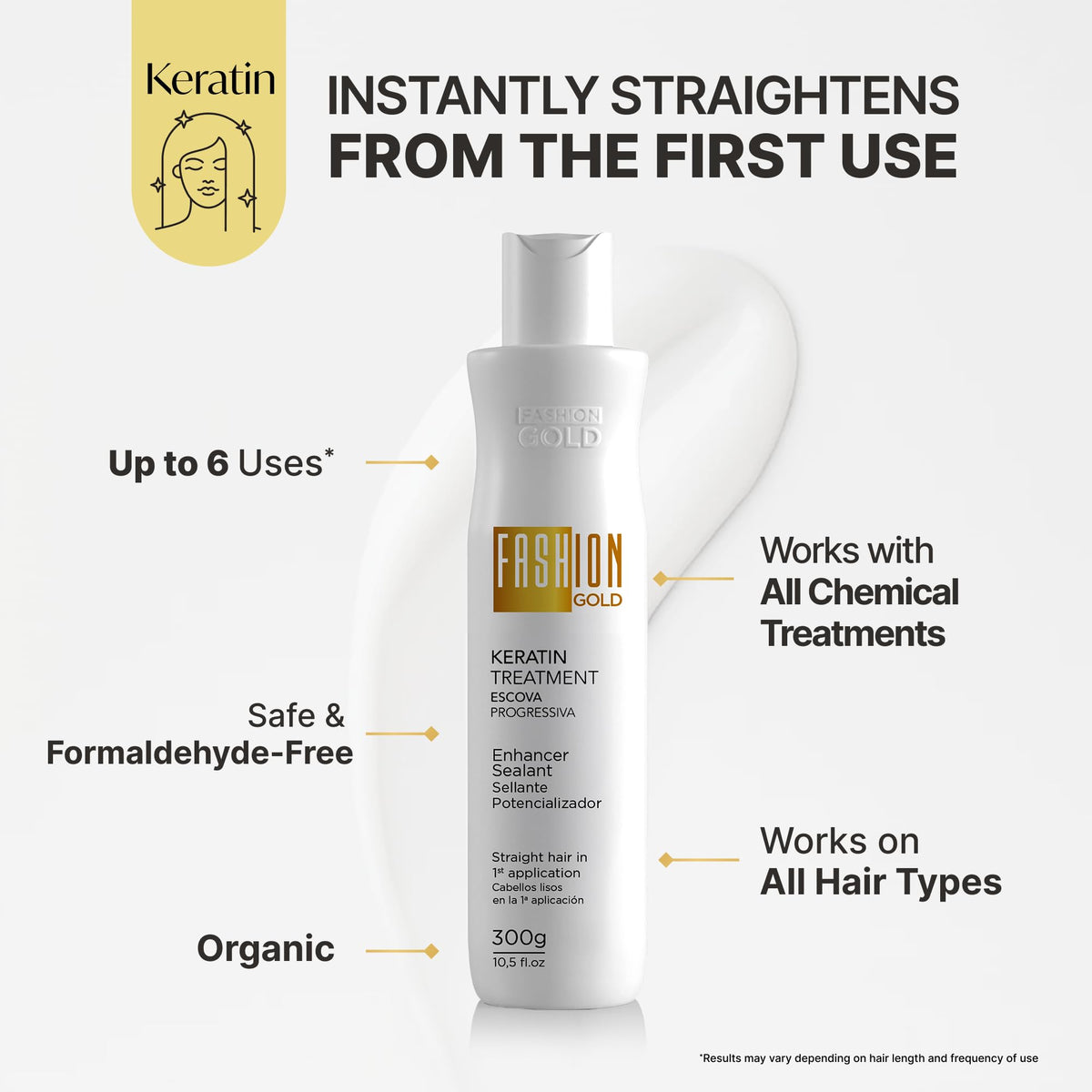 Fashion Gold keratin ingredients oil nourish hair and elasticity.