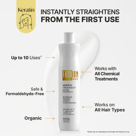 Fashion Gold Keratin treatment application on hair showing smooth, shiny results