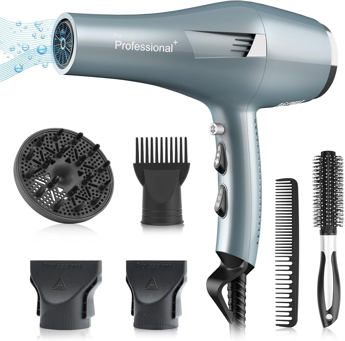 Faszin Ionic Salon Hair Dryer with diffuser for frizz control and even heat distribution.