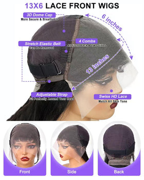 Fatemup glueless lace front wig with two combs and adjustable bands for secure wear.