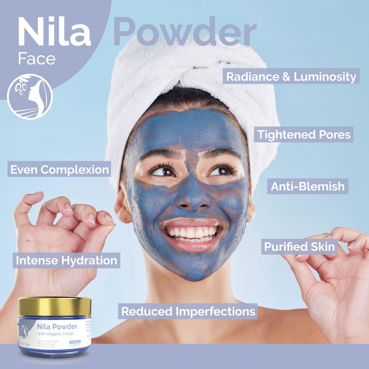 Fatima's Garden Nila Indigo powder face mask mix for gentle exfoliation.