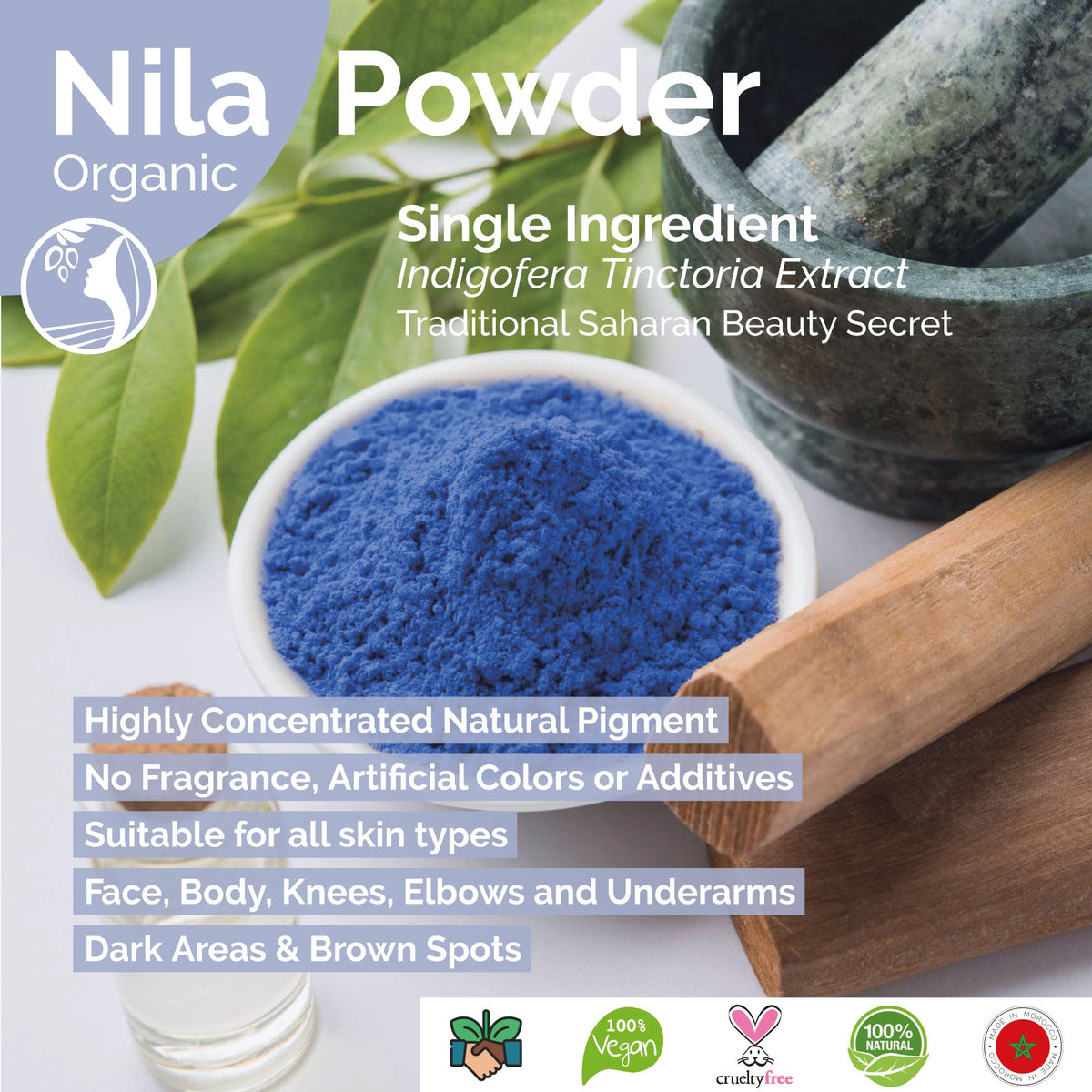 Fatima's Garden Nila Indigo powder hair mask application for shine.