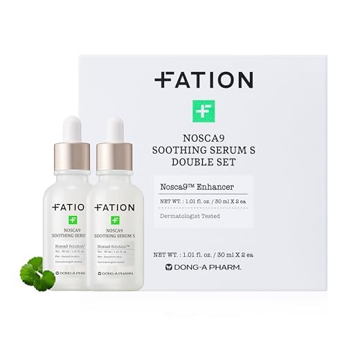 Fation NOSCA9 serum bottle closeup suggesting soothing hydration potential.
