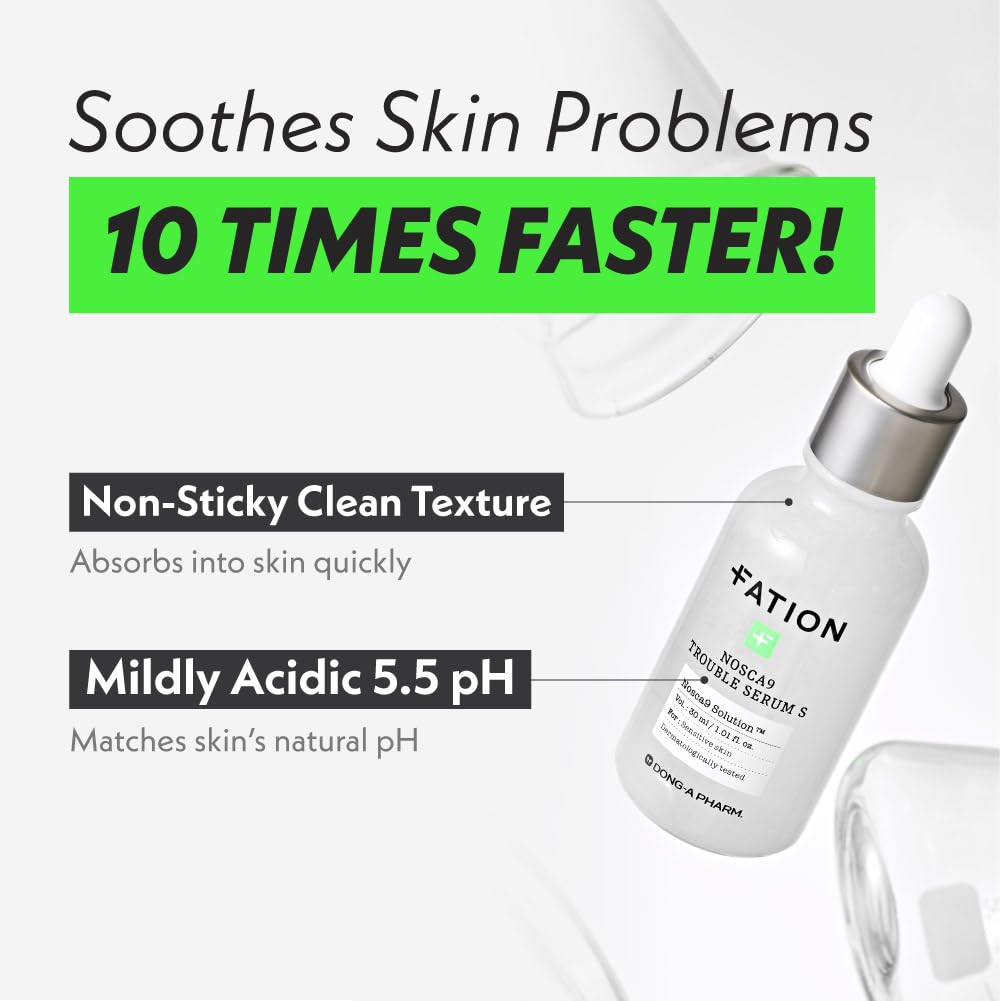 Close-up of NOSCA9 serum texture showing light, fast-absorbing feel.
