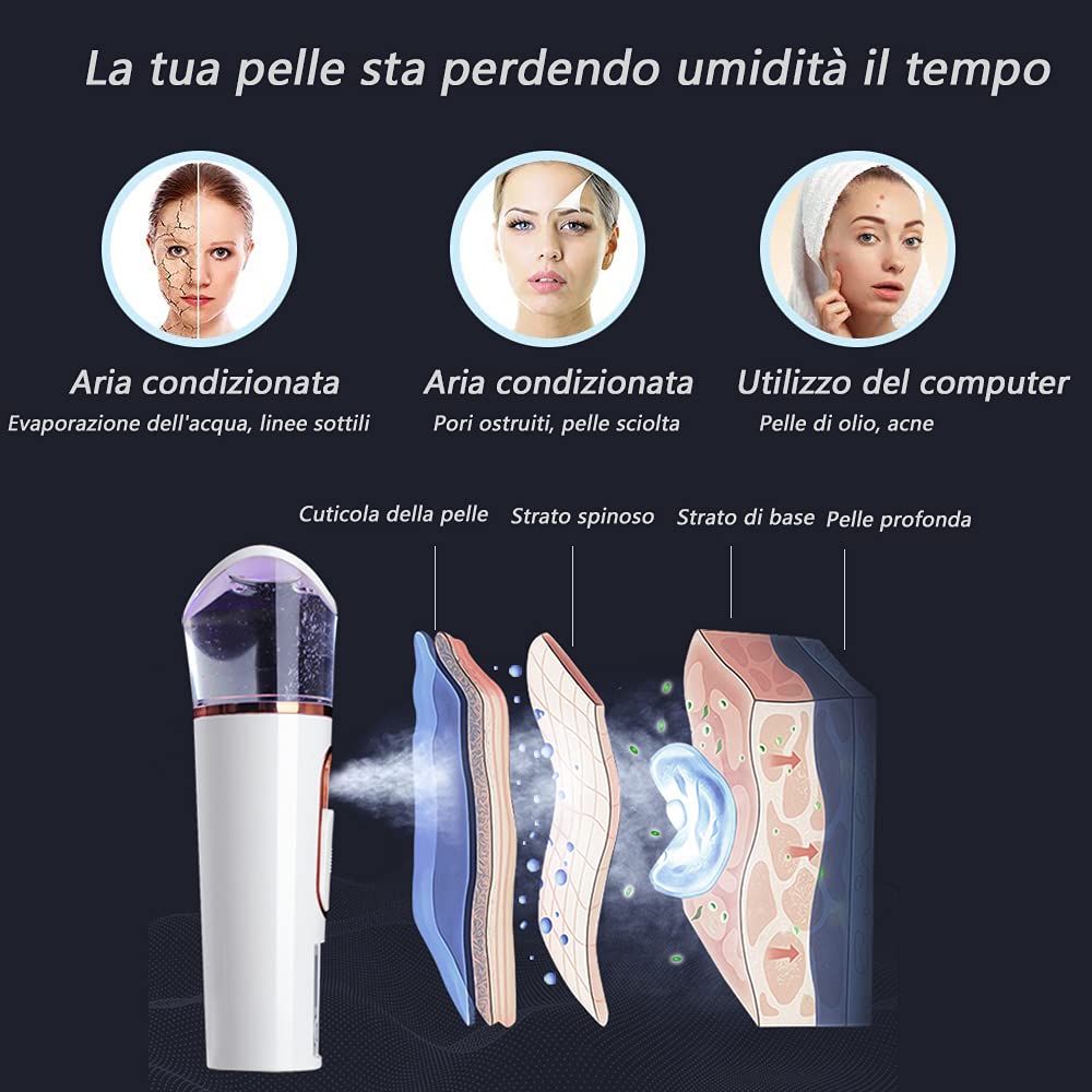 FATUXZ portable facial mister held in hand for quick refreshment.
