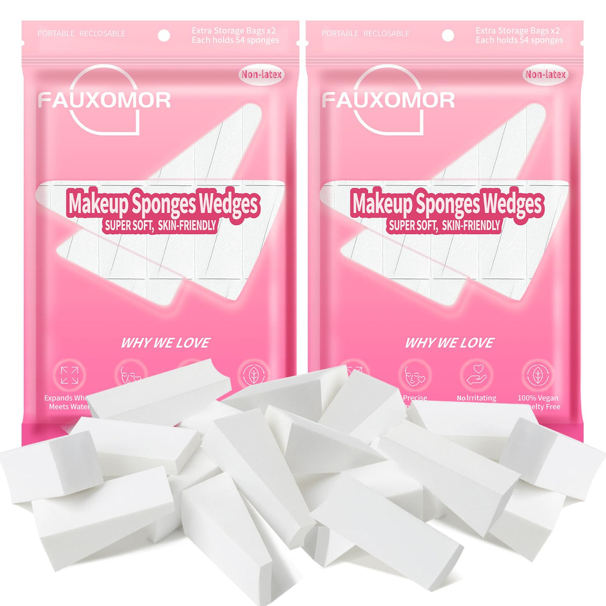 Fauxomor 216-piece triangle makeup sponges set for flawless foundation blending.