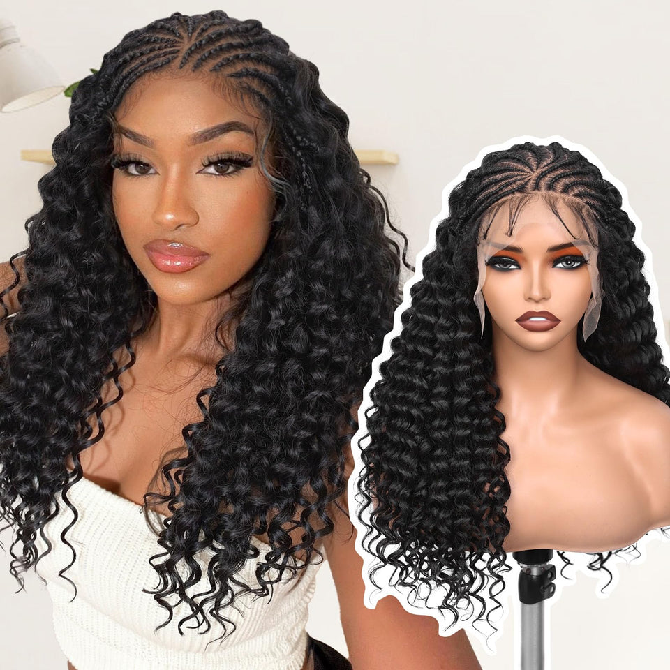 FAVE 13x6 HD lace front braided wig with seamless hairline for natural look.