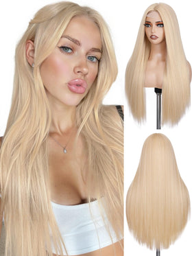 FAVE 26-inch blonde wig with lace-simulated scalp for a natural look