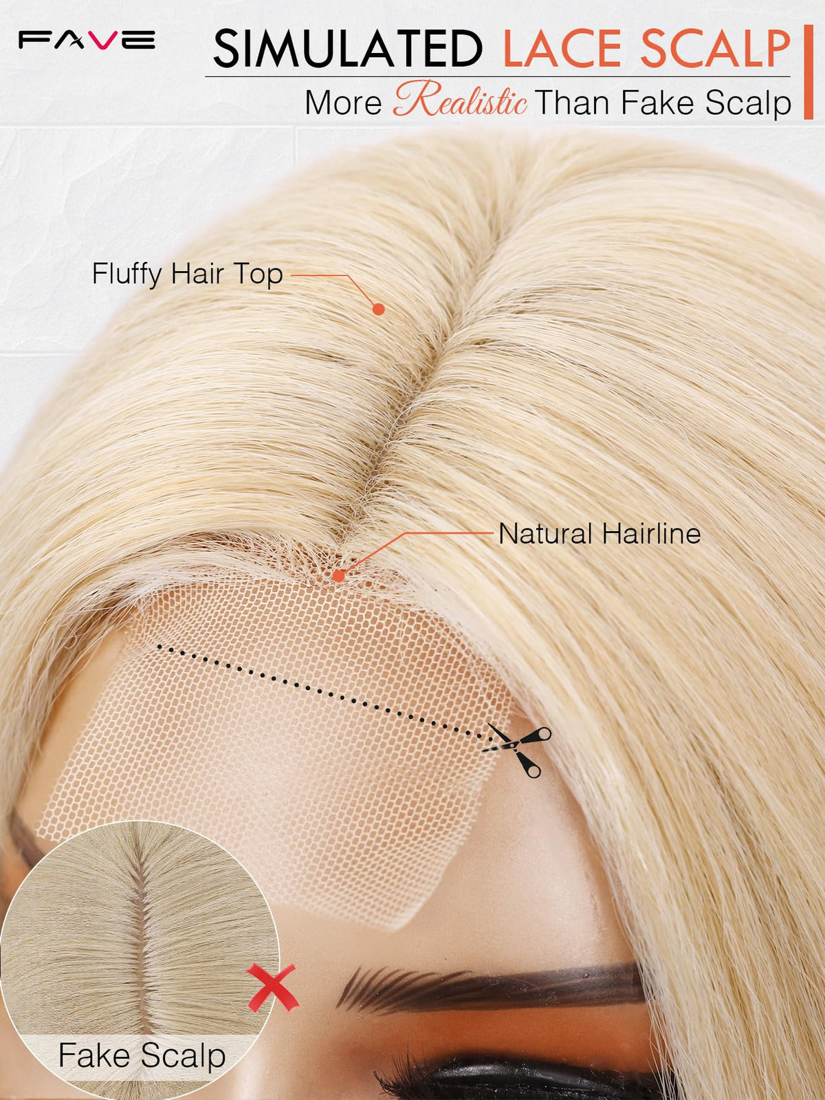 Lace simulated scalp detail on the FAVE wig for breathable realism