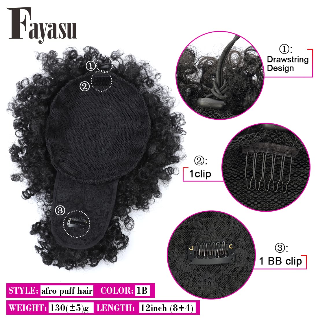 Fayasu Afro Puff bangs close-up highlighting soft texture and voluminous curl for daily wear.