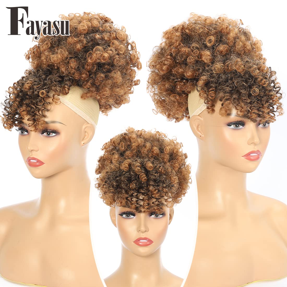 Fayasu Afro Puff drawstring and combs secure for comfortable wear.